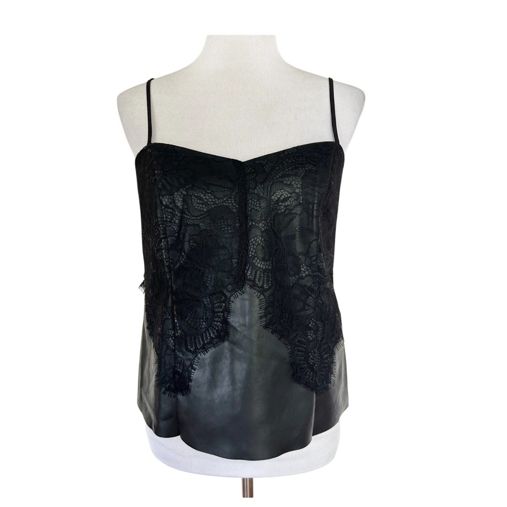 Y2K Express Womens Black Faux Leather Lace Camisole Cami Top Size M, Goth